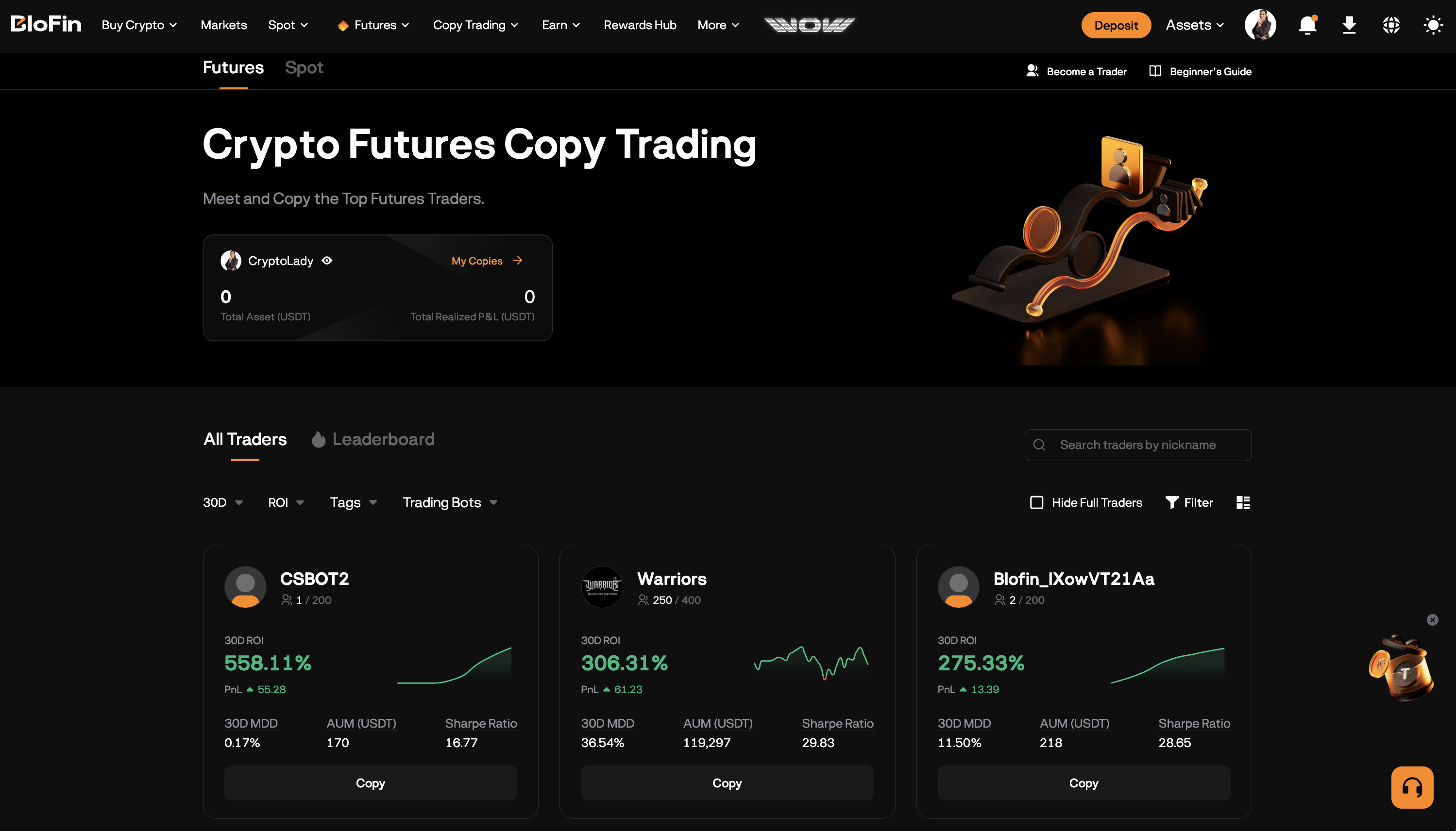 Копи-трейдинг на BloFin — мастер-трейдеры с полной статистикой