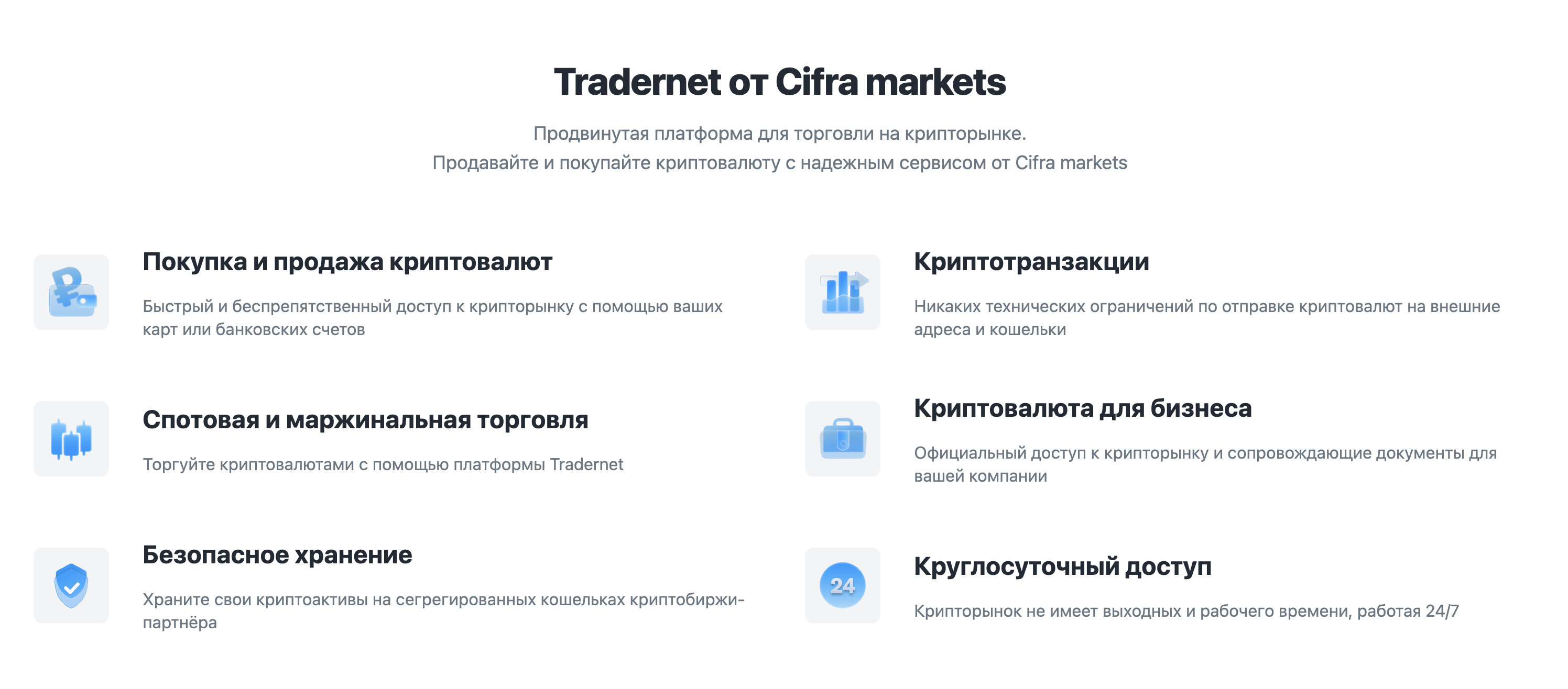 Tradernet от Cifra Markets — продвинутая платформа для торговли на крипторынке, 6 функциональных блоков