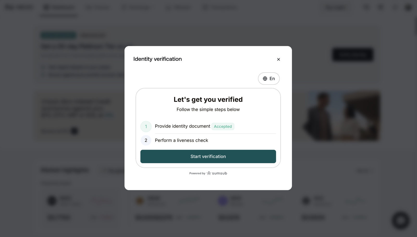 Nexo identity verification β Let's get you verified modal