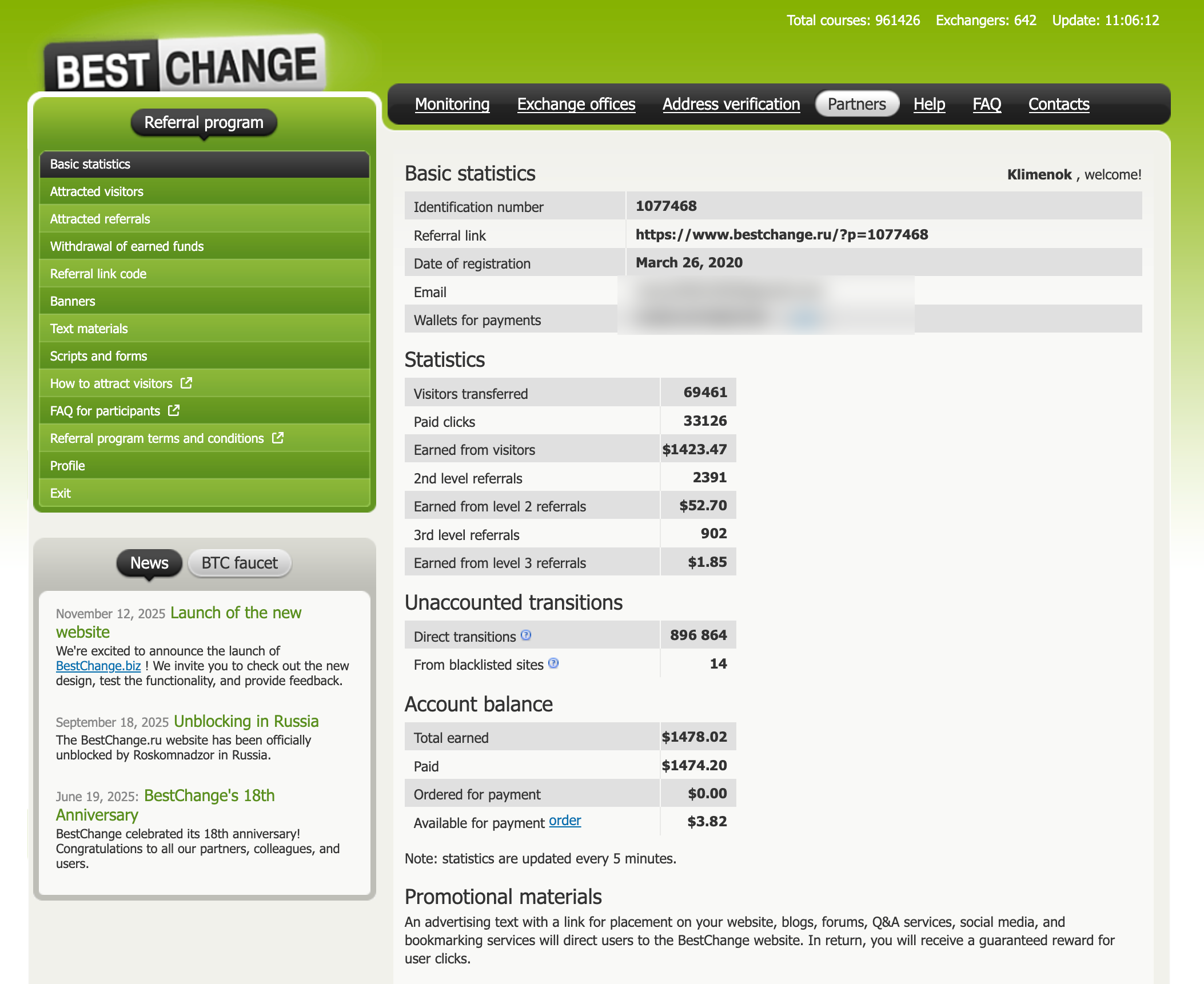 BestChange — партнёрская панель